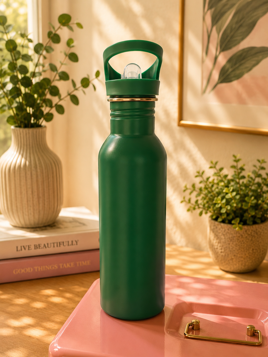 Insulated Stainless Steel Water Bottle with Built-In Straw