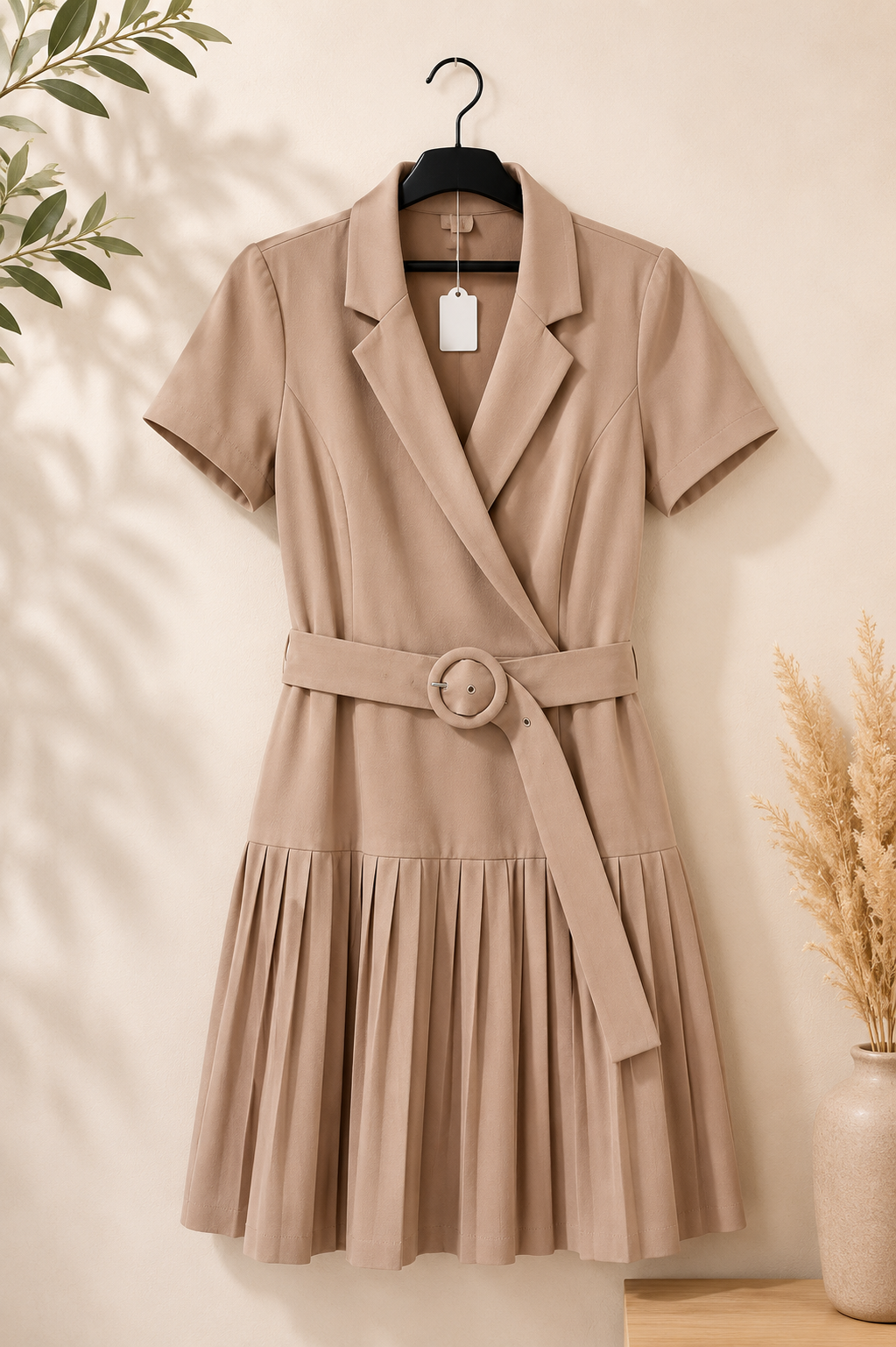 Suede Light Brown Pleated Dress Size XL
