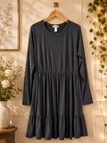 Classic Charcoal Ribbed Tiered Dress