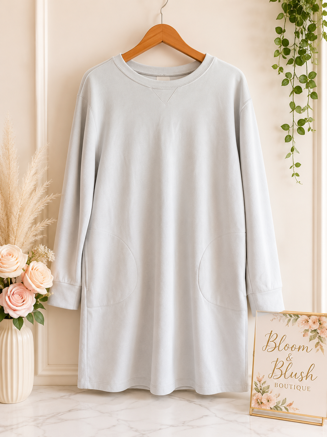 Grey Longe Sleeve T-Shirt Dress  - XLarge