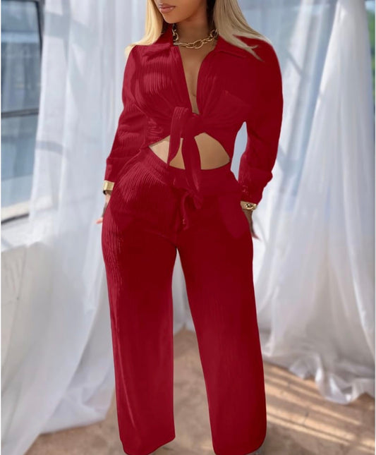 2 Piece Wide Leg Pants Set - Size Large