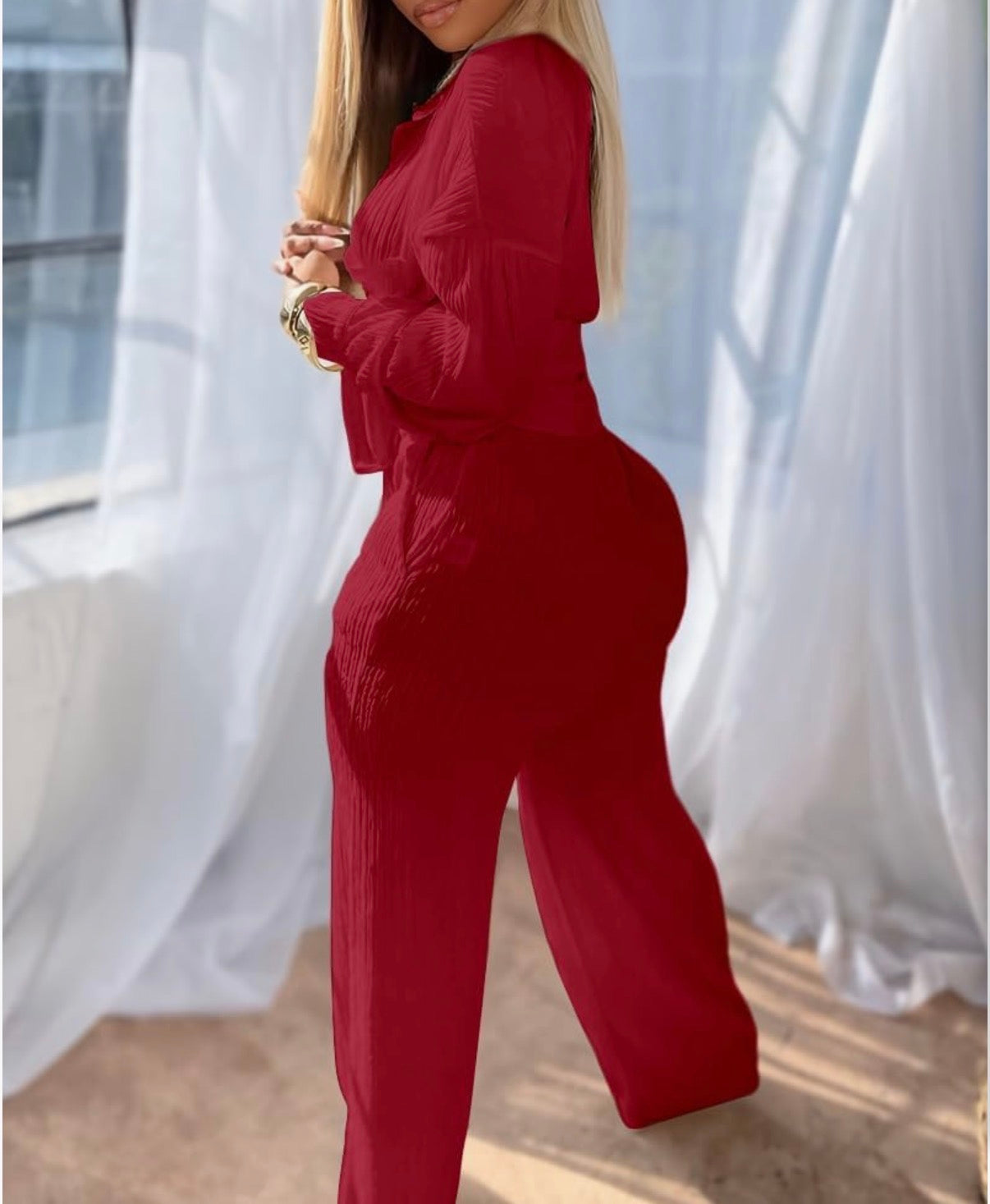2 Piece Wide Leg Pants Set - Size Large