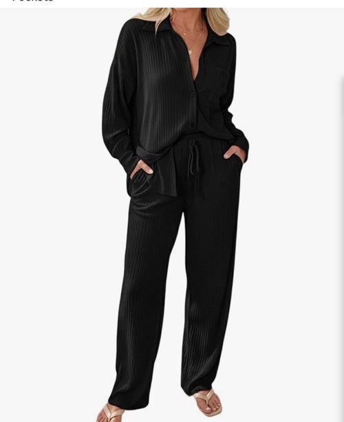 2 Piece Black Lightweight Pants Suit - Size XLarge