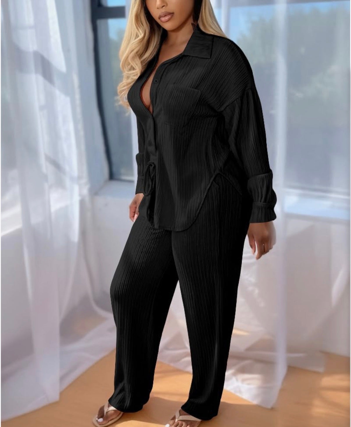 2 Piece Black Lightweight Pants Suit - Size XLarge