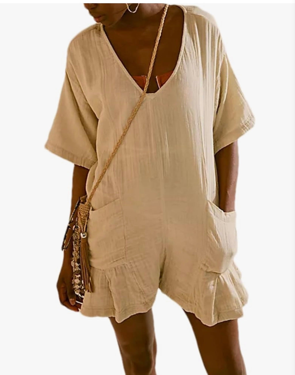 Apricot V Neck Romper - Size Large