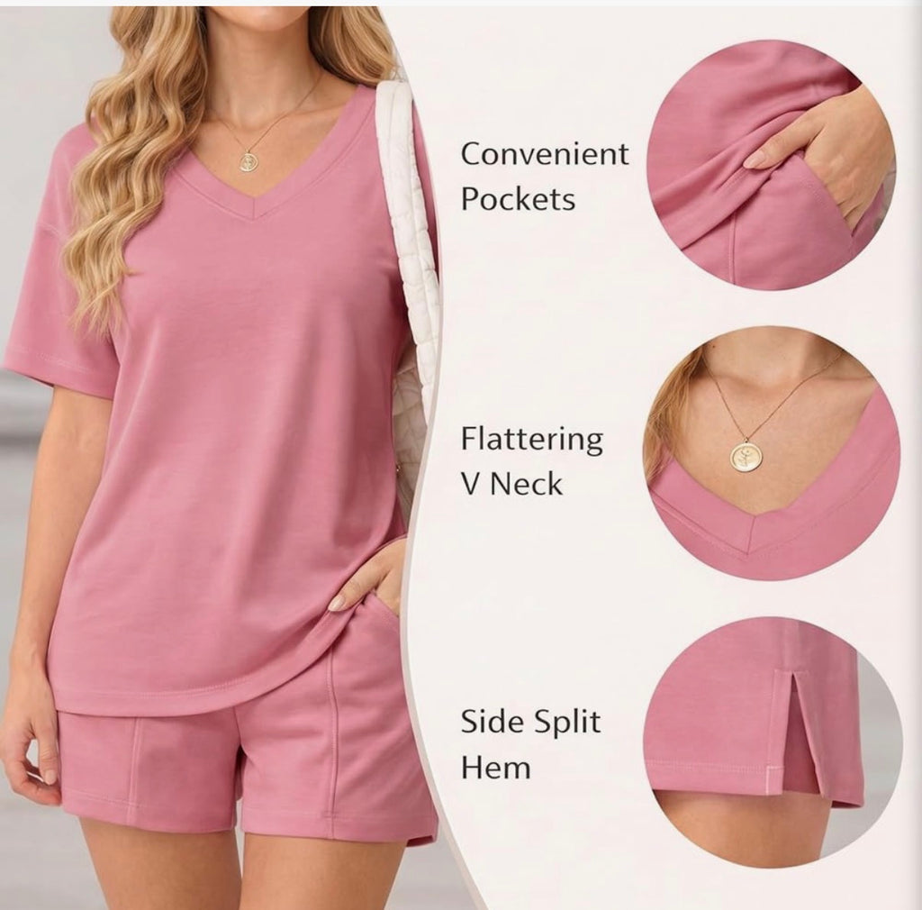 2PC Pink Lounge Short Set- Size Medium