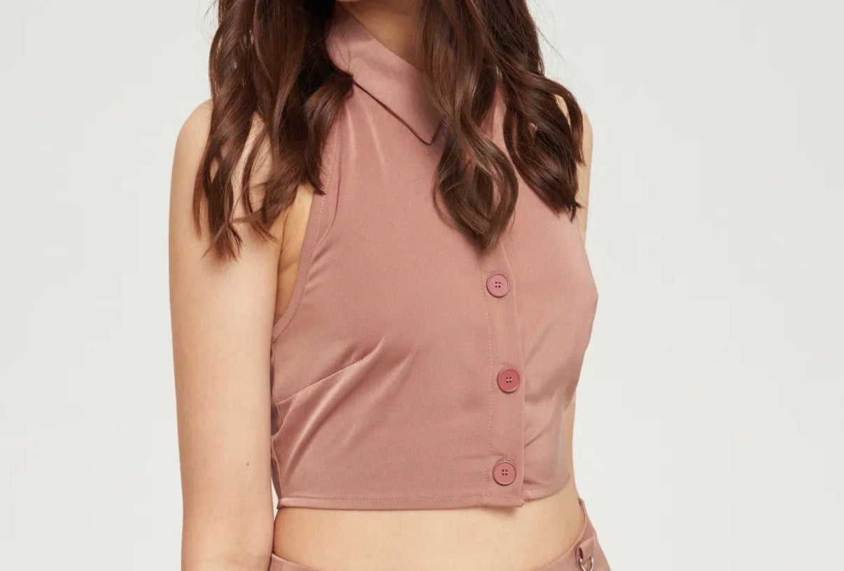 SOLID BROWN COLLAR TANK TOP - SMALL