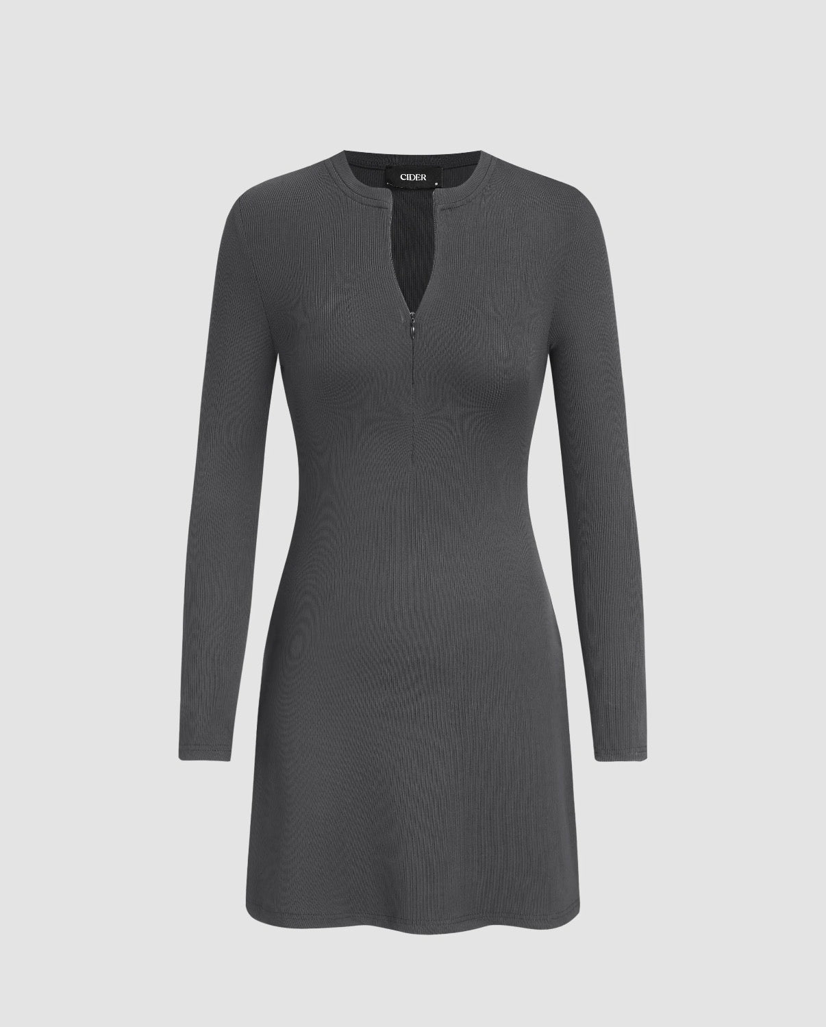 ROUND NECK SOLID ZIPPER MINI DRESS - MEDIUM