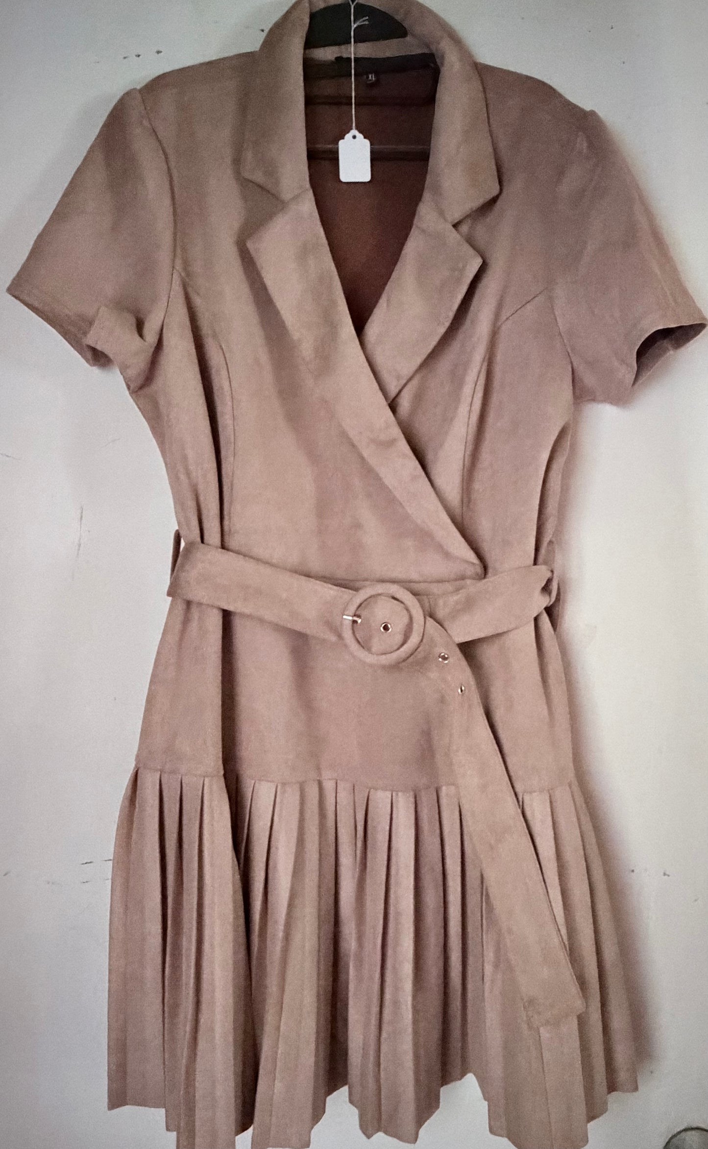 Suede Light Brown Pleated Dress