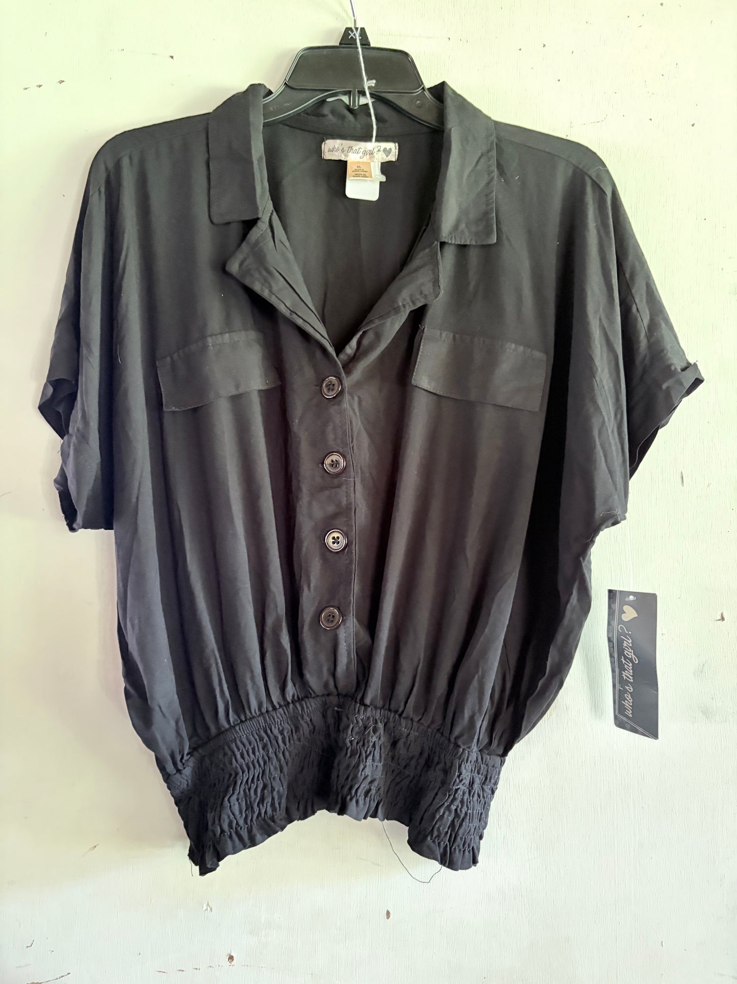 Black Button Down Waist Fitted Shirt