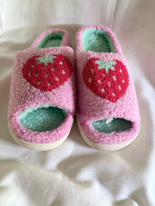 Open Toe Pink Strawberry Slippers