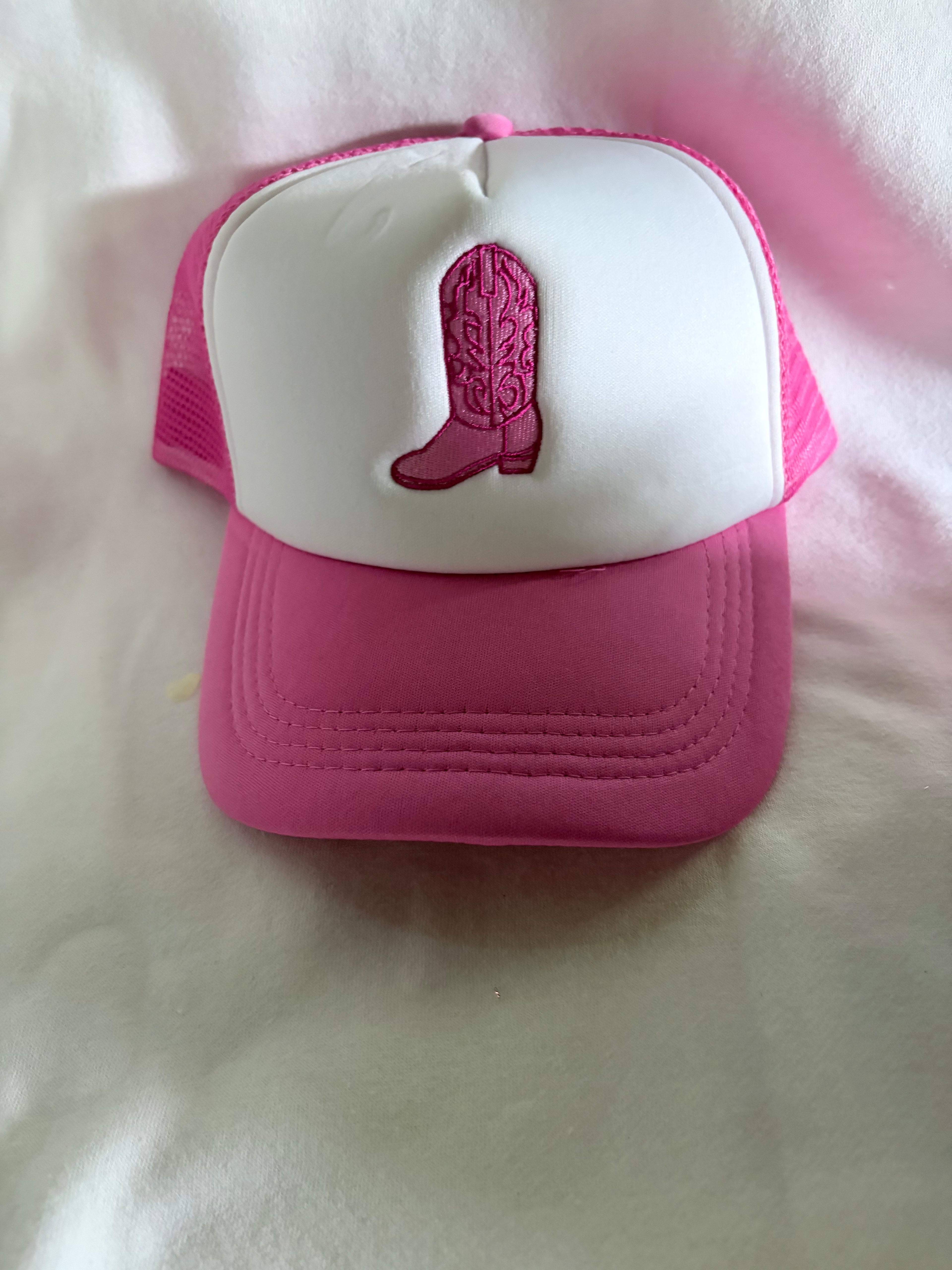Pink Cowgirl Boot Truckers Hat