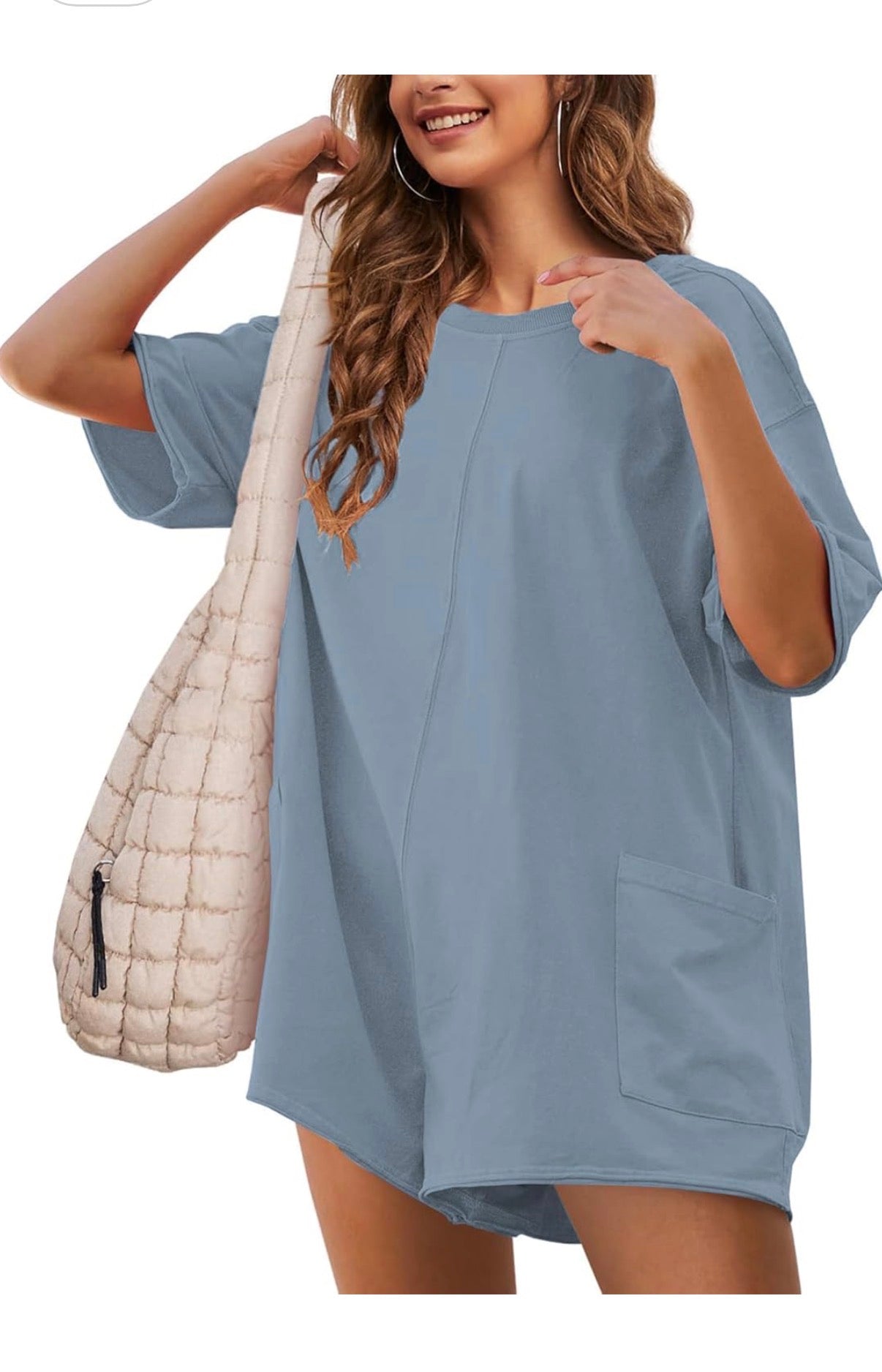 Oversized Classic Romper Light Blue - Large