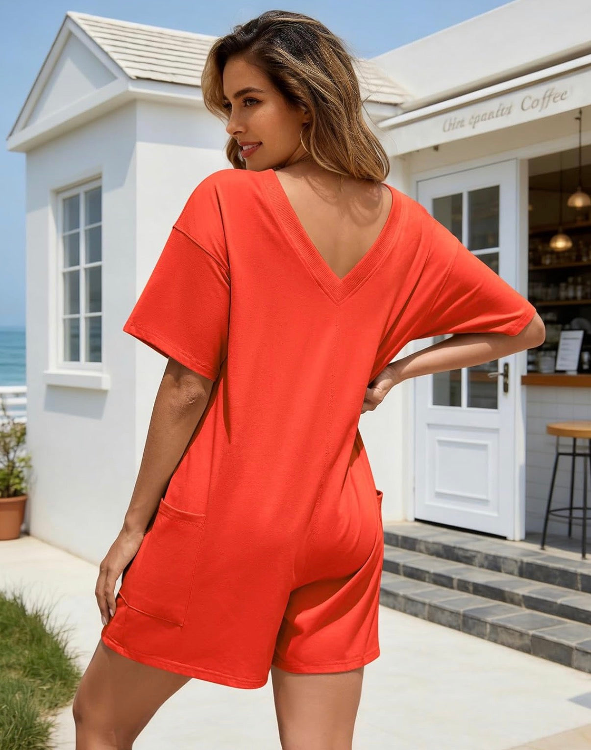 Oversized Classic Romper Orange - Large