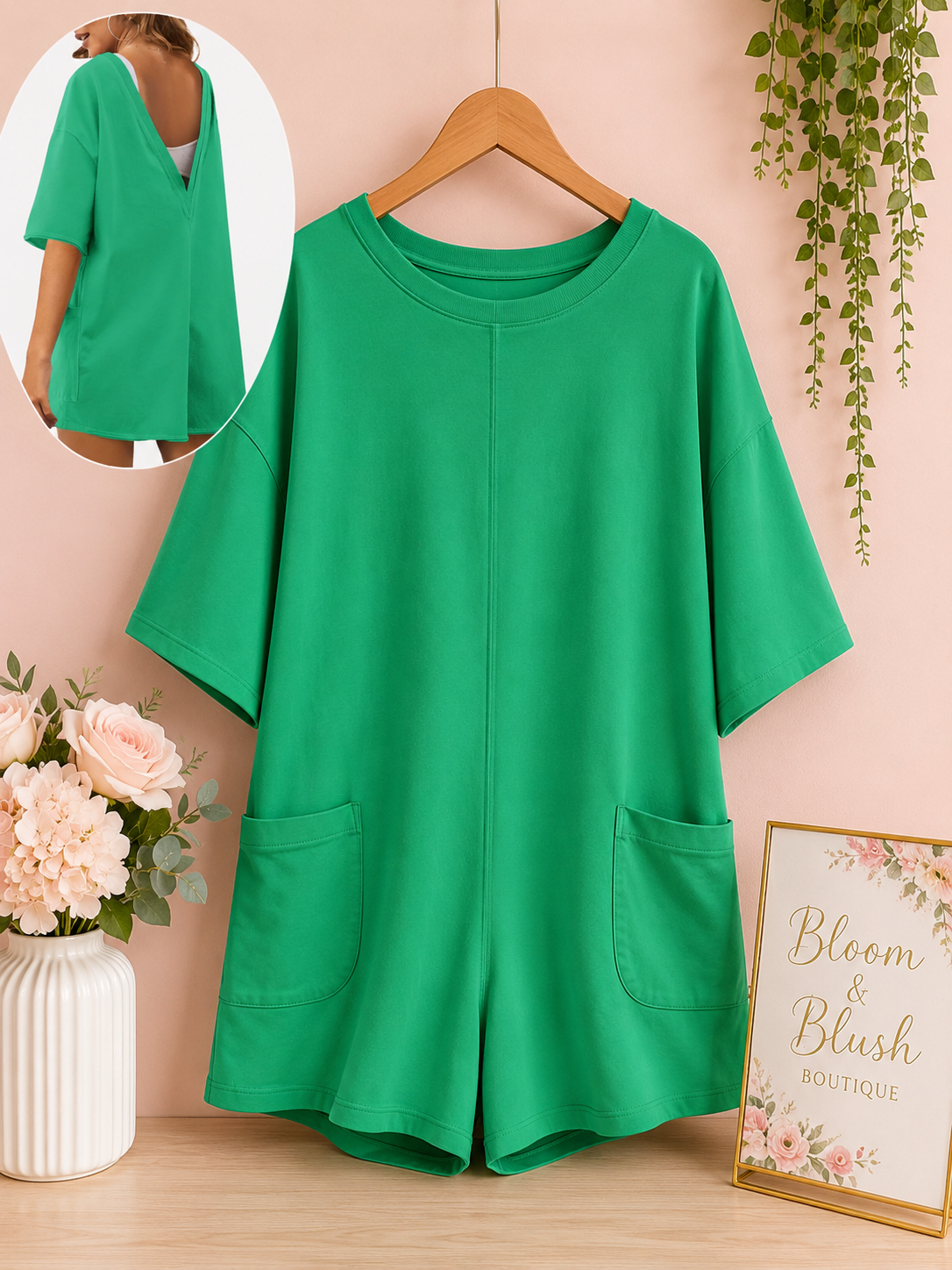 Oversized Classic Romper Green - Large