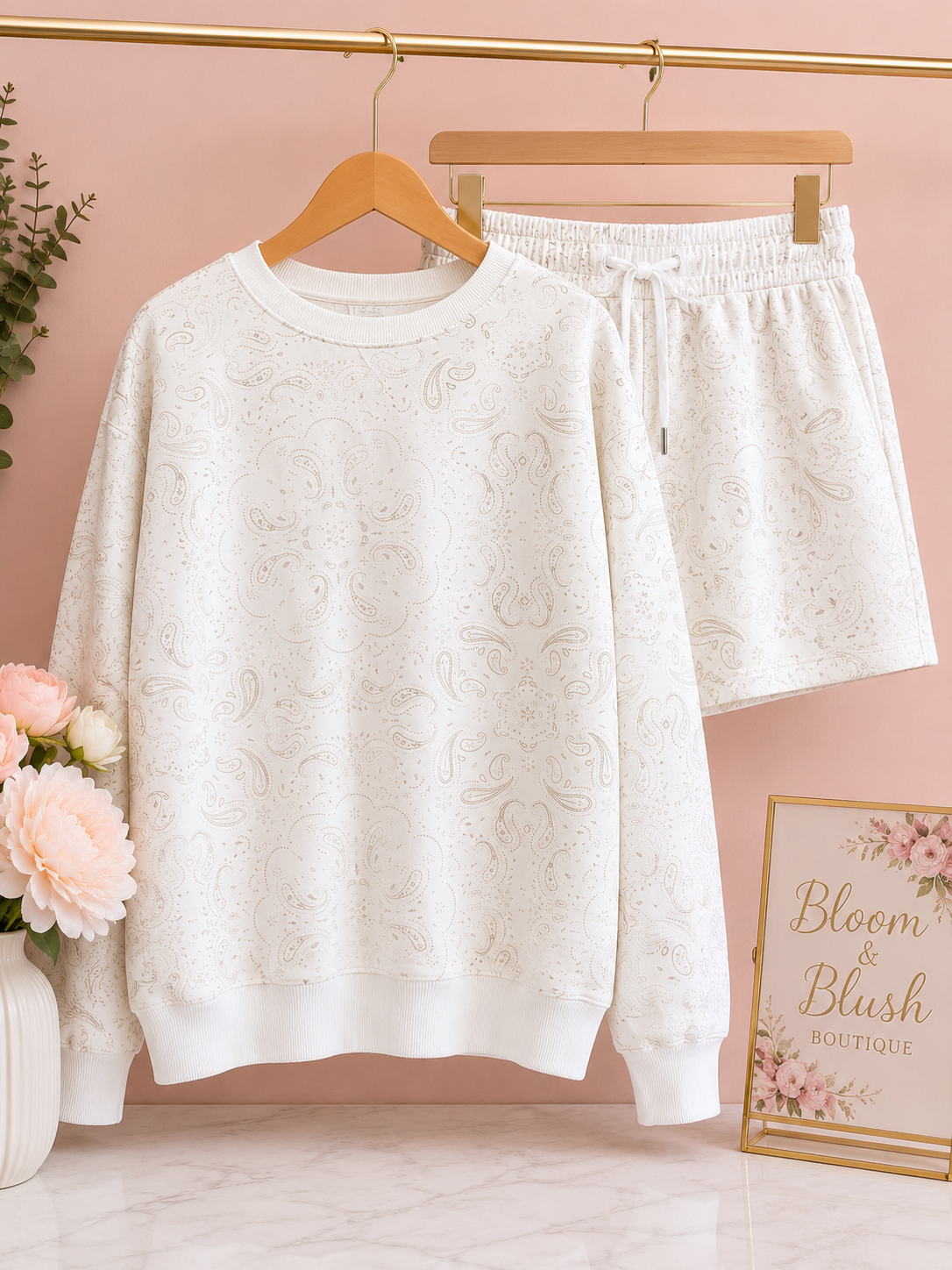 Paisley Print Cream & Beige Sweater Set - Large