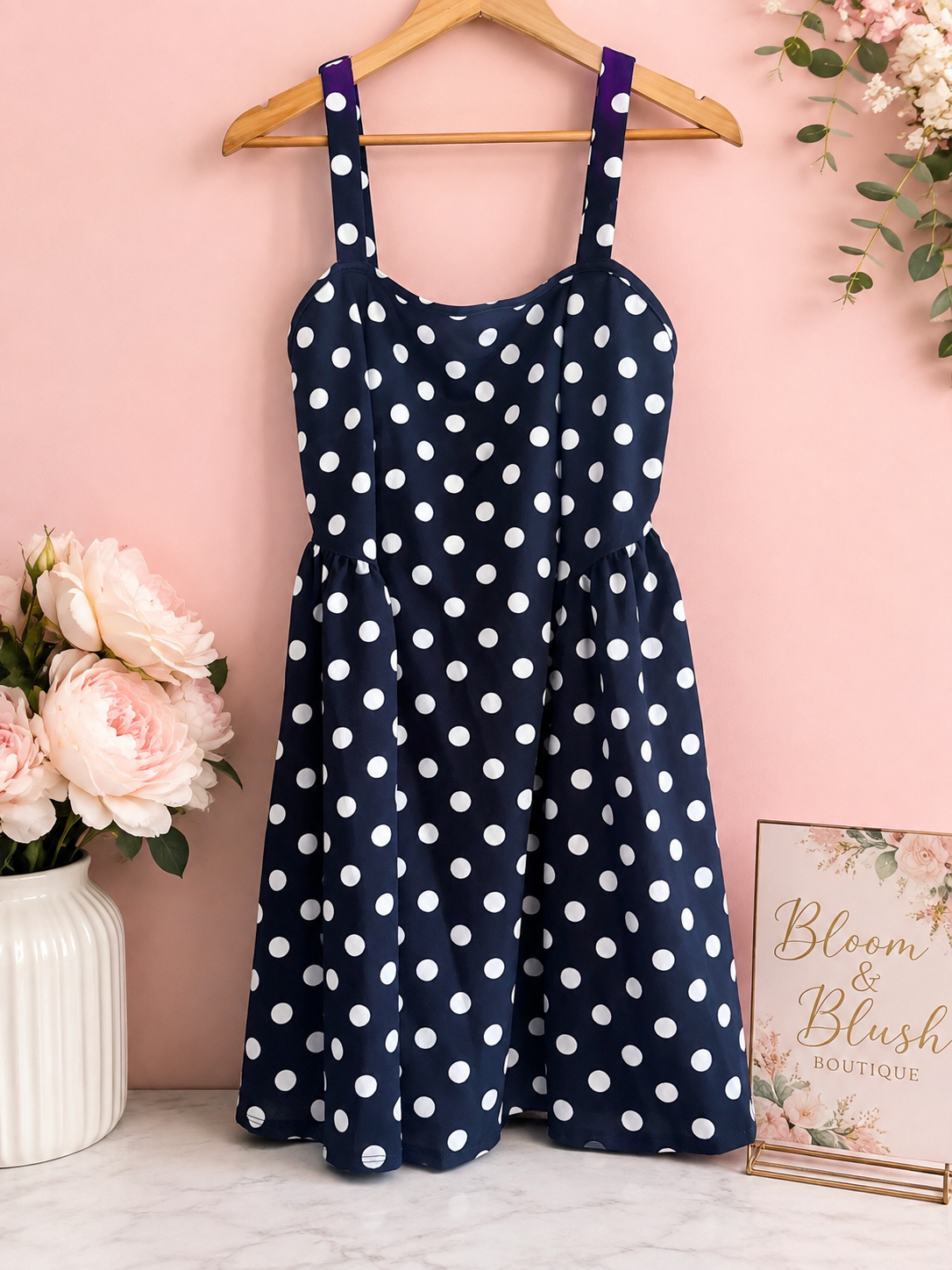 Navy & White Polka Dot Dress - XLarge